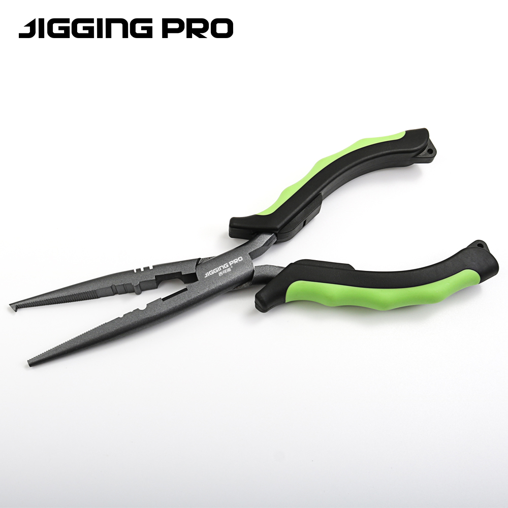 Saltwater Line - คีมตกปลา JIGGINGPRO แบบปากยาว ทนทานต่อการกัดกร่อนด้วย PTFE พร้อมที่เปิดห่วง