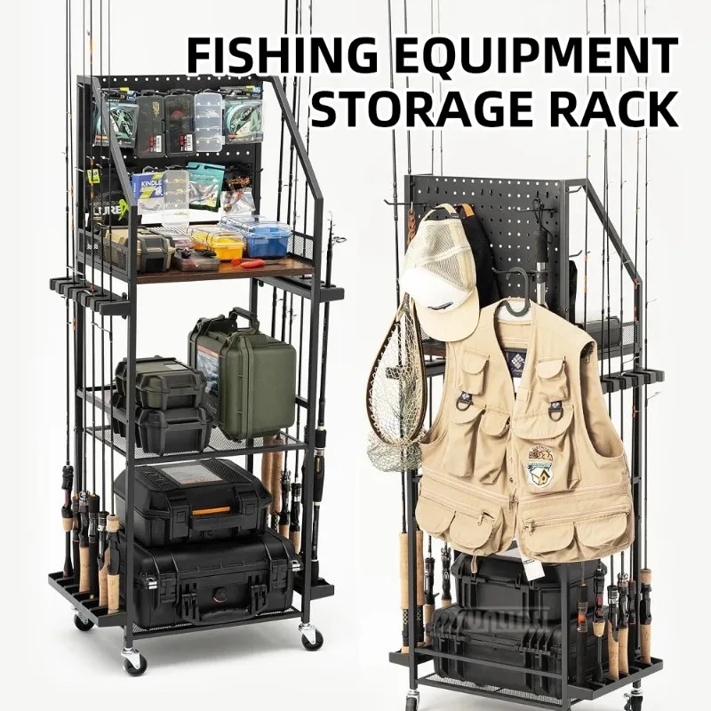 Fishing Line Spooler - ชั้นวางอุปกรณ์ตกปลา, ที่วางคันเบ็ดและรอกตกปลาแบบสไตล์ชั้นวางปืน, ชั้นจัดเก็บอุปกรณ์อเนกประสงค์สำหรับบ้านและรถยนต์